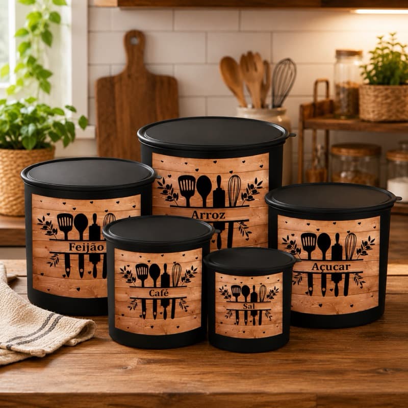 Kit Mantimentos 5 Peças Decorado – Organização & Estilo Para Sua Cozinha