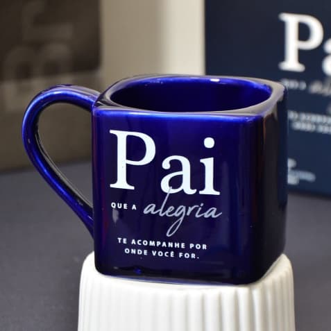 Caneca personalizada para pai quadrada azul com frase na caixa de presente dia dos pais 220ml de café café vidro xícara