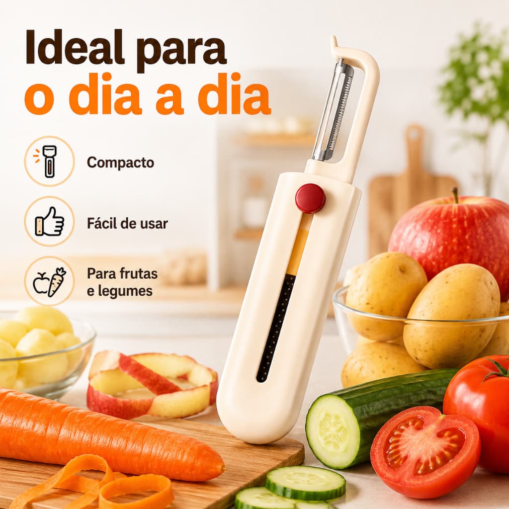 Descascador de Legumes 3 em 1 com Escova Integrada e Removedor de Brotos para Batata Cenoura Frutas