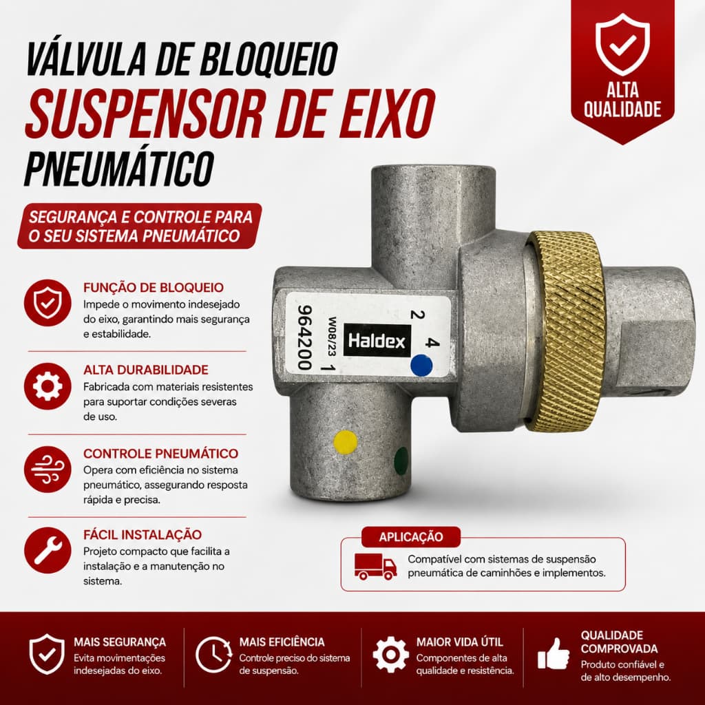 Válvula de Bloqueio Suspensor do Eixo Pneumático M16 - Trava o Eixo 2/2 Vias