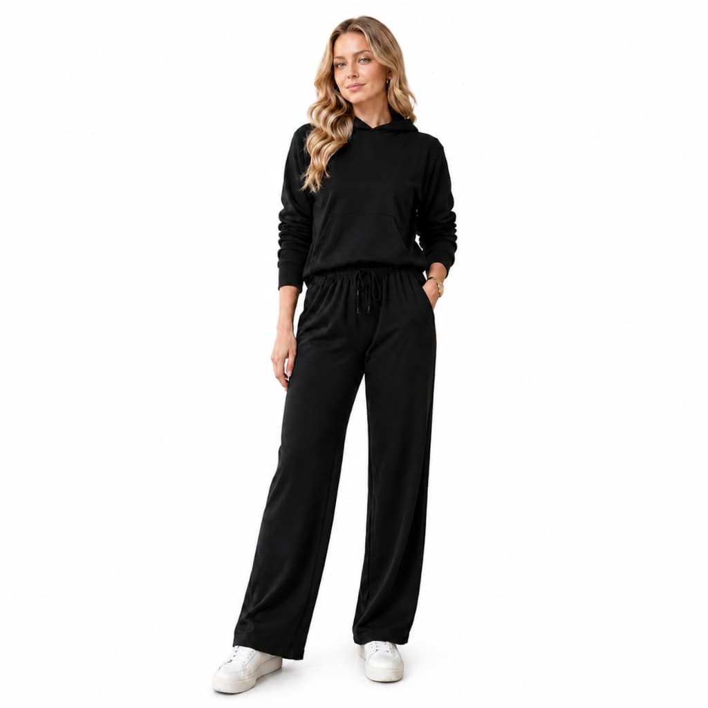 Conjunto Feminino Casual Blusa Manga Longa Capuz Calça Inverno Frio