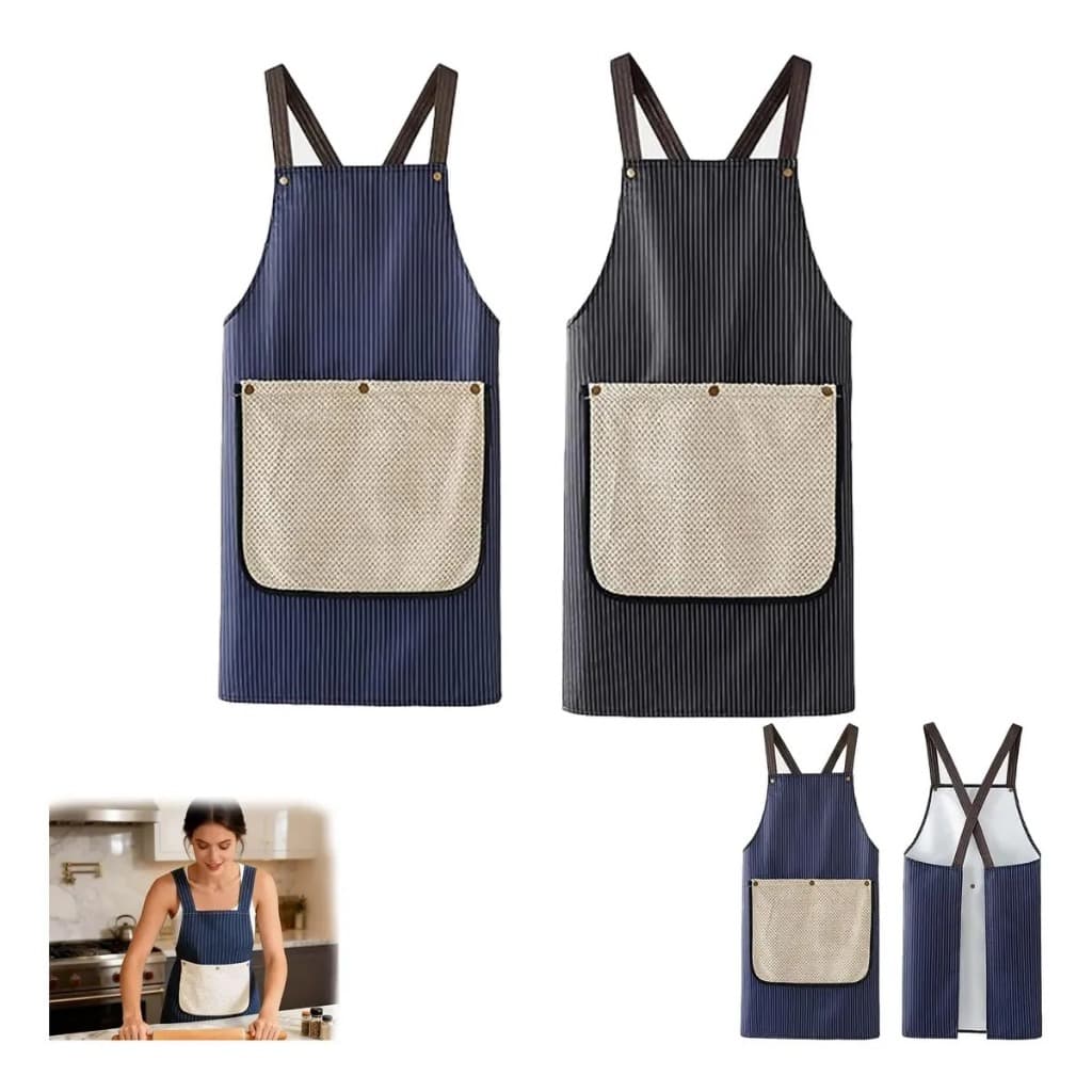 Avental Com Bolsos Feminino E Masculino Design Cruzado Impermeável Alta Qualidade preto ou Azul