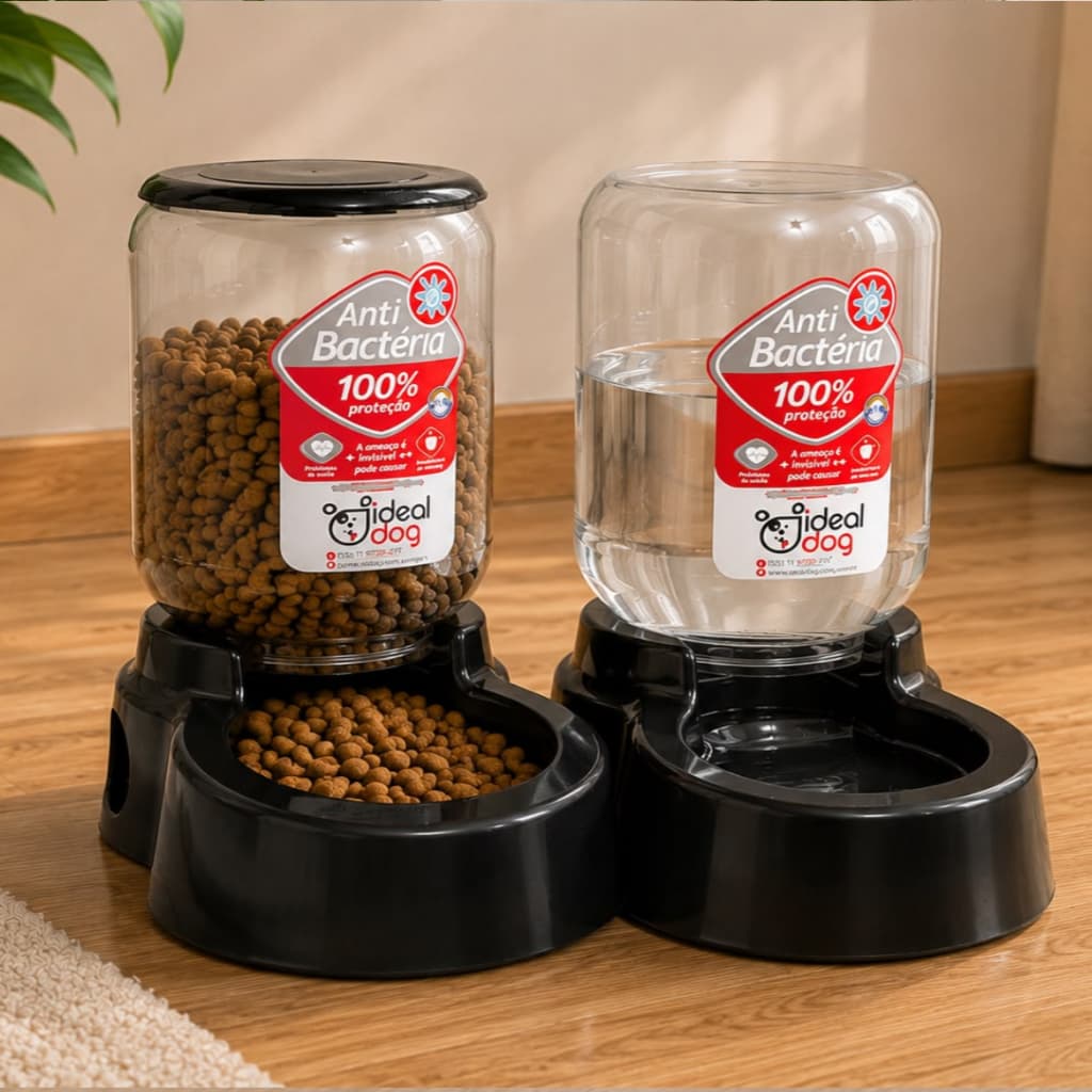 Comedouro 1,5kg E Bebedouro 3lts Automático Cães Cachorros E Gatos Ideal Dog