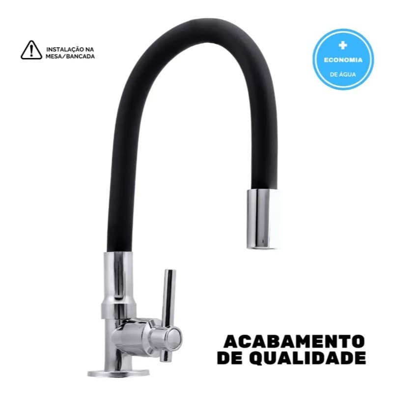 Torneira Cozinha 1/4 Flexível Pia Color Preta Luxo