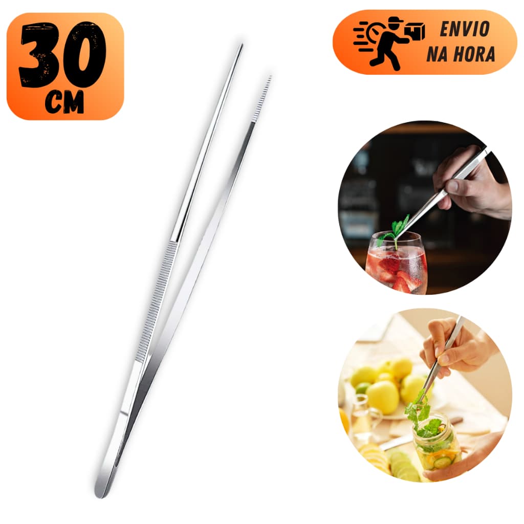 PINÇA CULINÁRIA AÇO INOX 30CM PROFISSIONAL COZINHA GASTRONOMIA BAR GRILL PRECISÃO ESPINHAS PEIXE