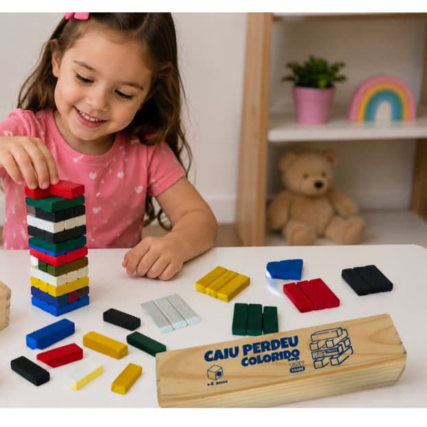 Caiu Perdeu 54 Peças de Madeira Pinus com Torre Suporte - Toy Trade Brinquedo Educativo Premium