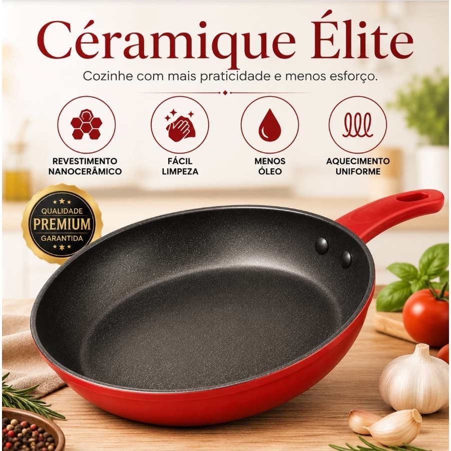 Frigideira Antiaderente Nanocerâmica 20cm Céramique Élite Prime Premium Vermelha Fácil Limpeza Menos Óleo