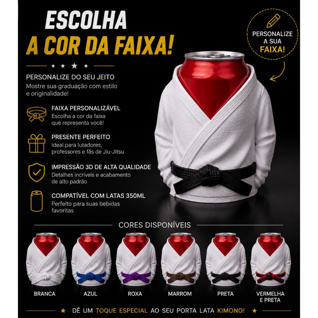 Porta Lata Kimono Jiu Jitsu Judô Karatê Porta Bebida Decorativo