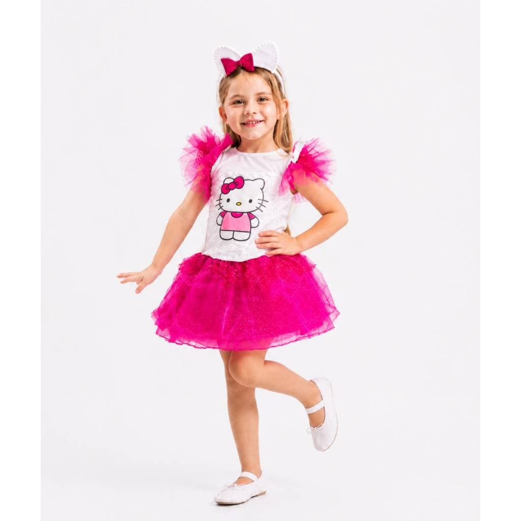 Vestido Hello Kitty Infantil Menina Fantasia Luxo Blogueirinha Festa Aniversário Personagem Fofo Temático