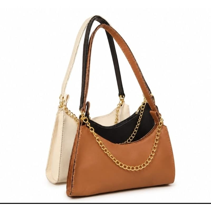 Bolsa Feminina Pequena Baguete Tiracolo De Ombro Corrente Dourada