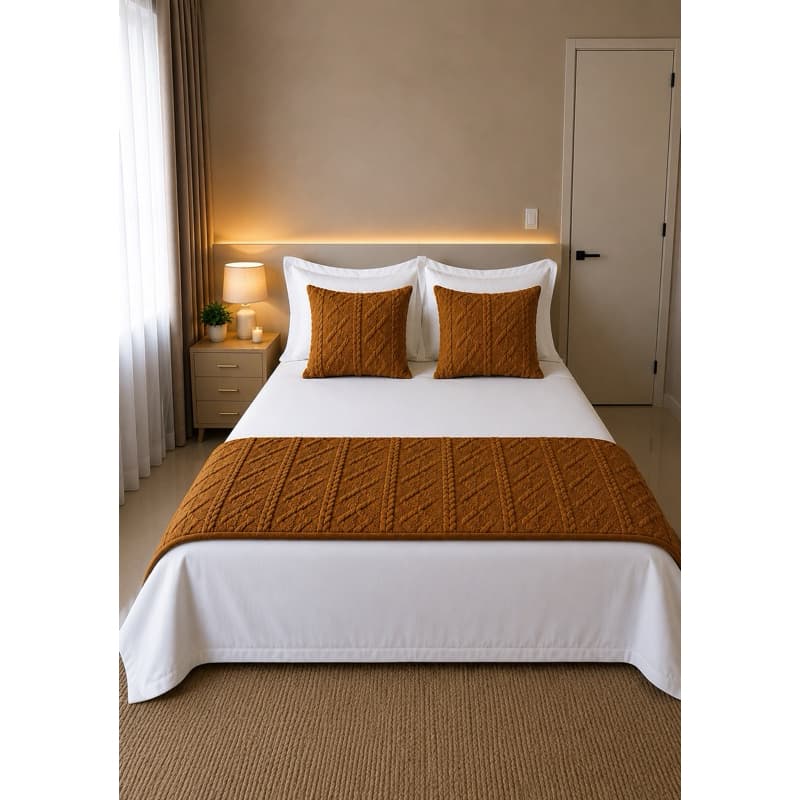 Kit 3 Peças Cama Posta 1 Peseira e 2 Capas de Almofada Decorativa Flannel trançado bem Elegante