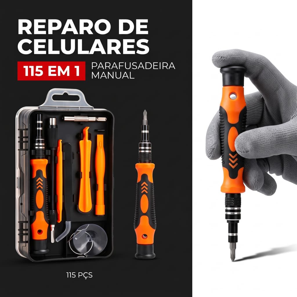 Kit de Chaves de Precisão 115 em 1 com Pontas Magnéticas | Jogo Completo para Reparo de Celular, Notebook, Tablet Video