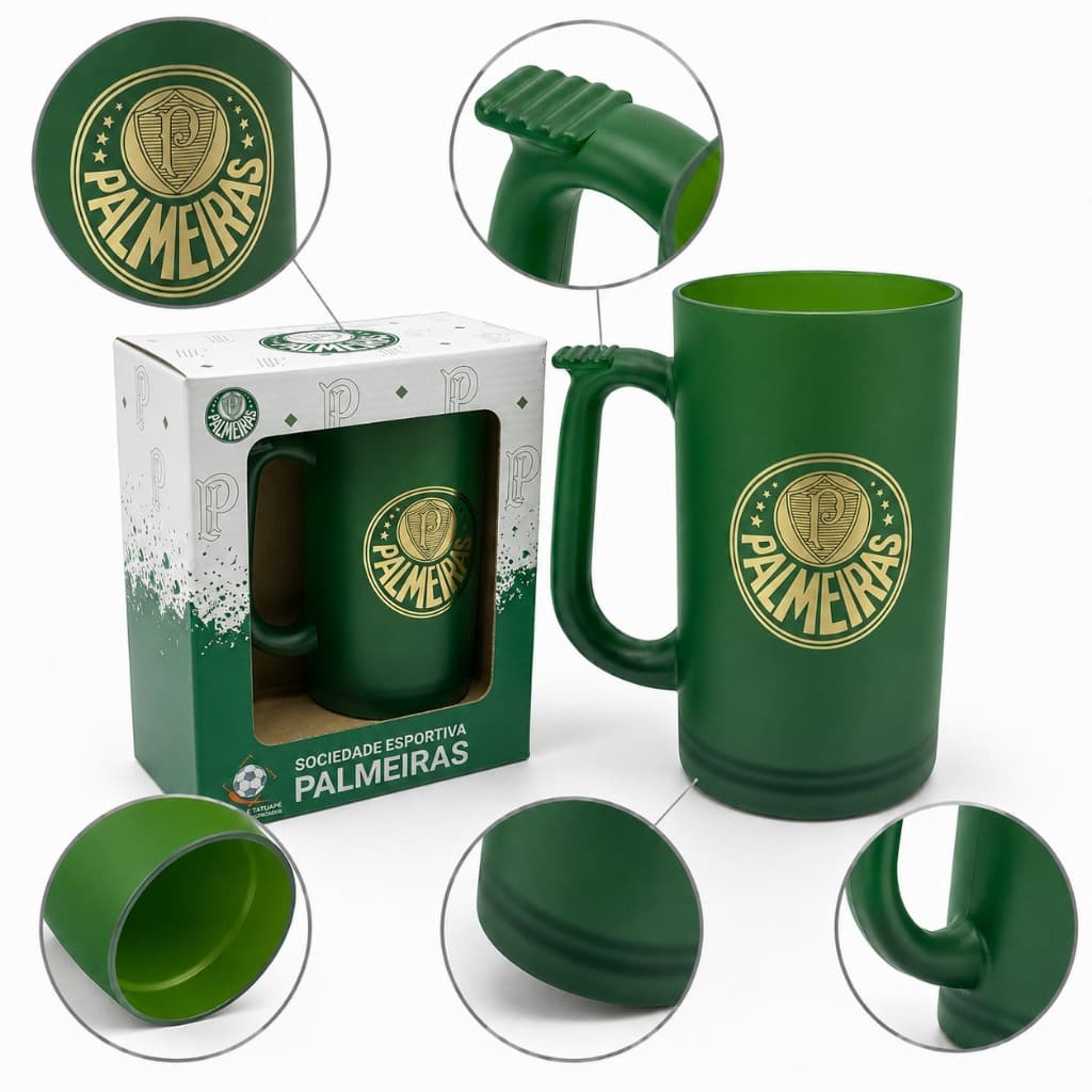 Caneca de Chopp Palmeiras Oficial 500ml Acrílico Resistente Presente Torcedor Verdão