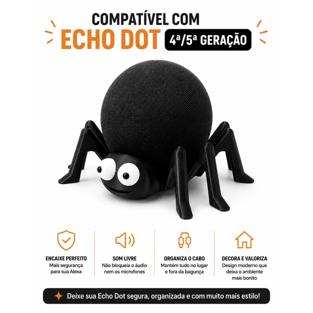 Suporte Aranha para Alexa Echo Dot 4ª e 5ª Geração | Organizador Decorativo