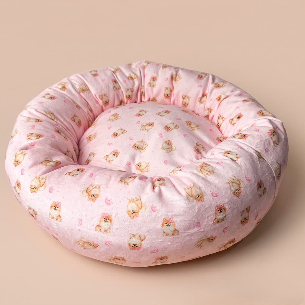 Cama Pet Ninho Redonda Plush Premium Estampada E Lisa Com Almofada Para Pets De Pequeno Porte