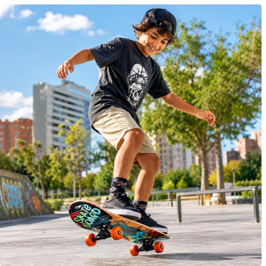 Skate Infantil Semi Profissional  Radical Juvenil Suporta 50kg Colorido