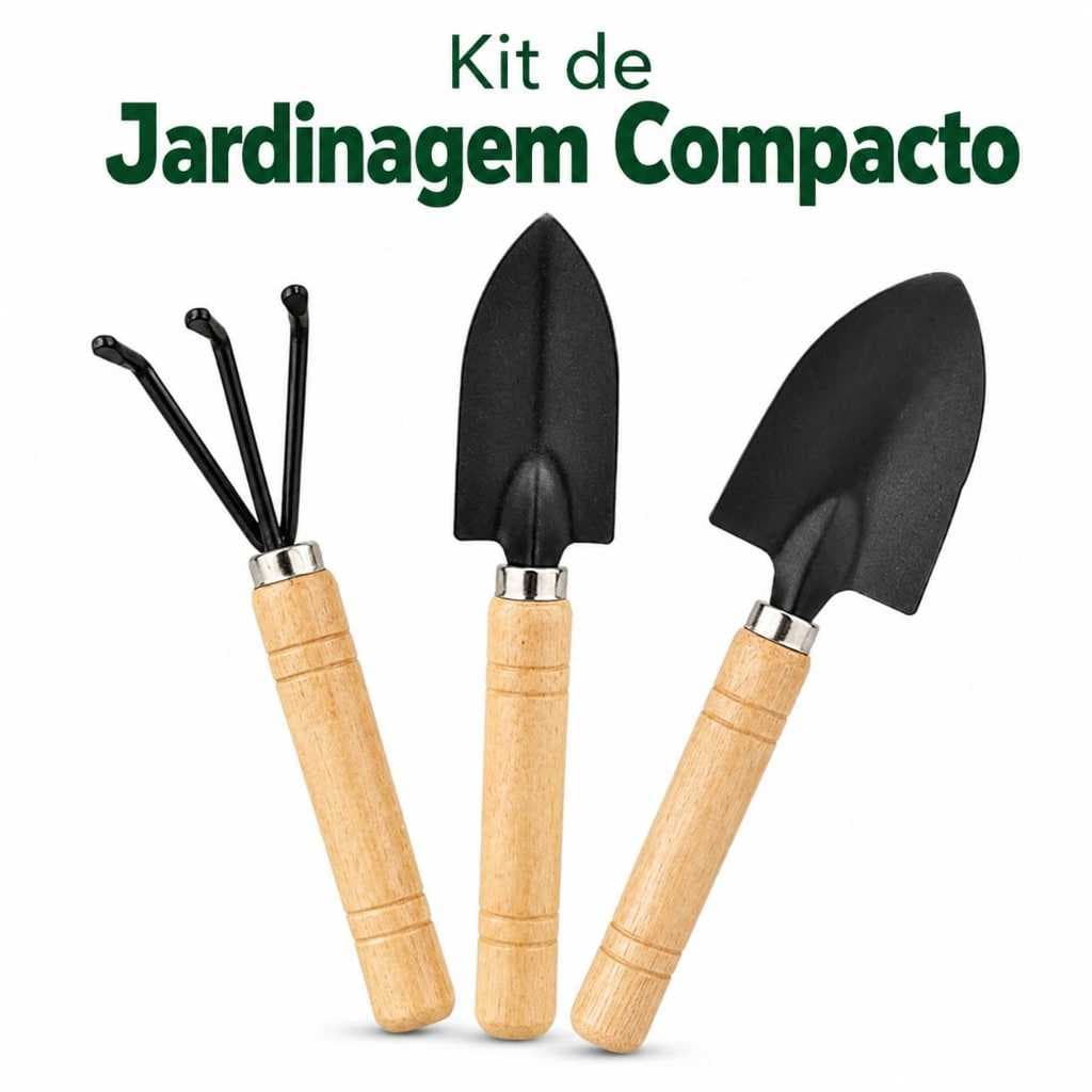 Kit de Ferramentas de Jardinagem com Mini Pá, Mini Rastelo e Mini Garfo Reto - Compacto e Versátil