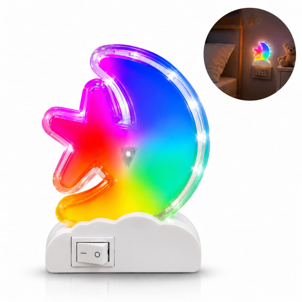 Luminária Abajur Para Quarto Led Lua/estrela Parede sem fio  Bivolt Colorido - Kit C/2 Und