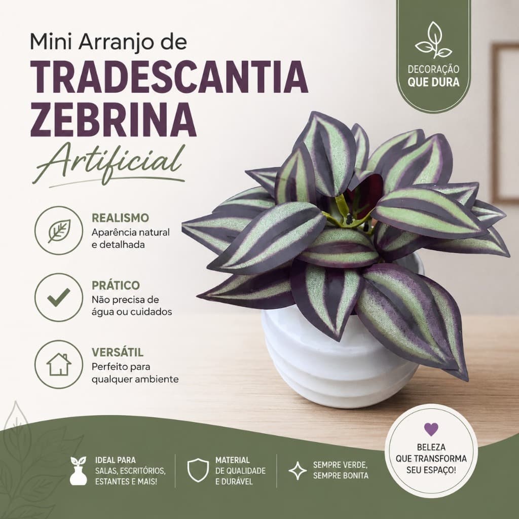 Mini Arranjo de tradescantia Zebrina Artificial para decoração FATO GARDEN - PRONTA ENTREGA