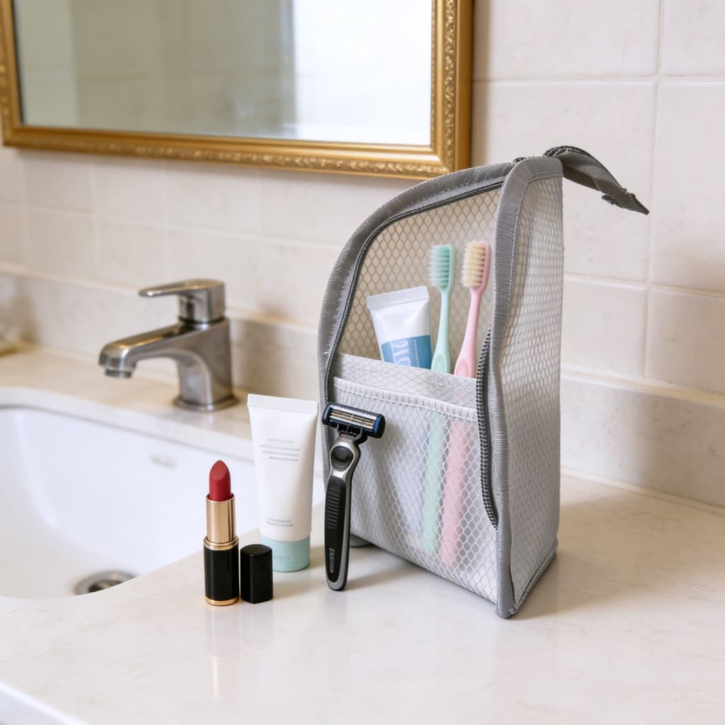 Necessaire de viagem à prova de umidade com divisórias em malha, bolsa organizadora de cosméticos