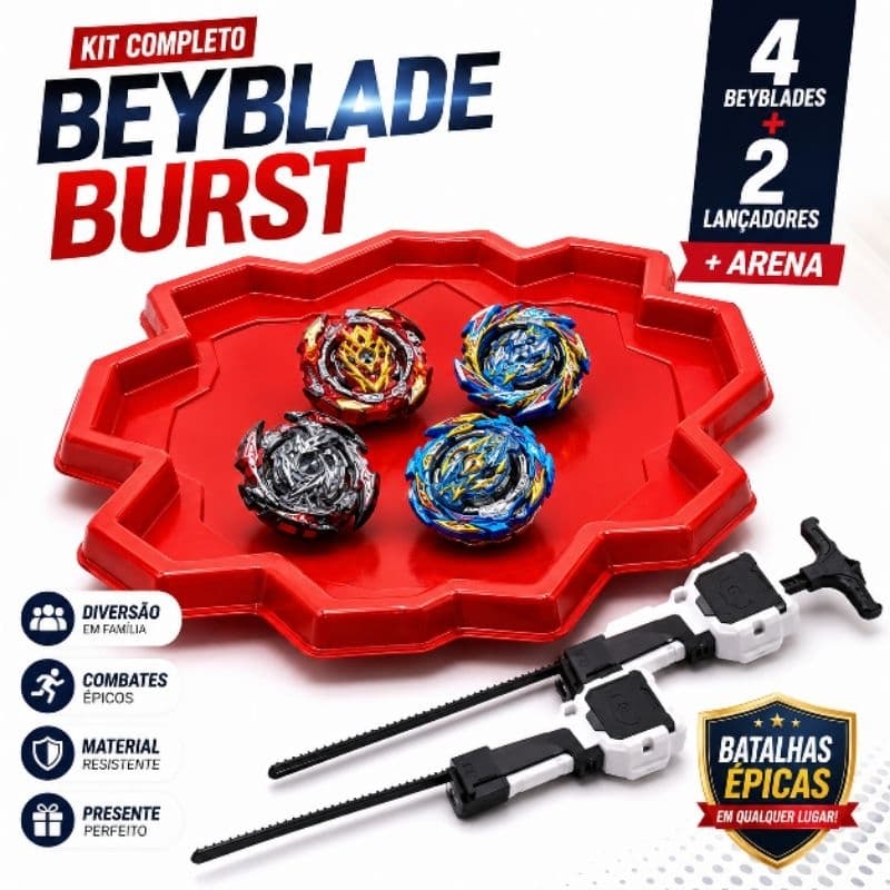 Kit Arena Beyblade Burst Completo | 4 Beyblades + 2 Lançadores + Arena Infantil