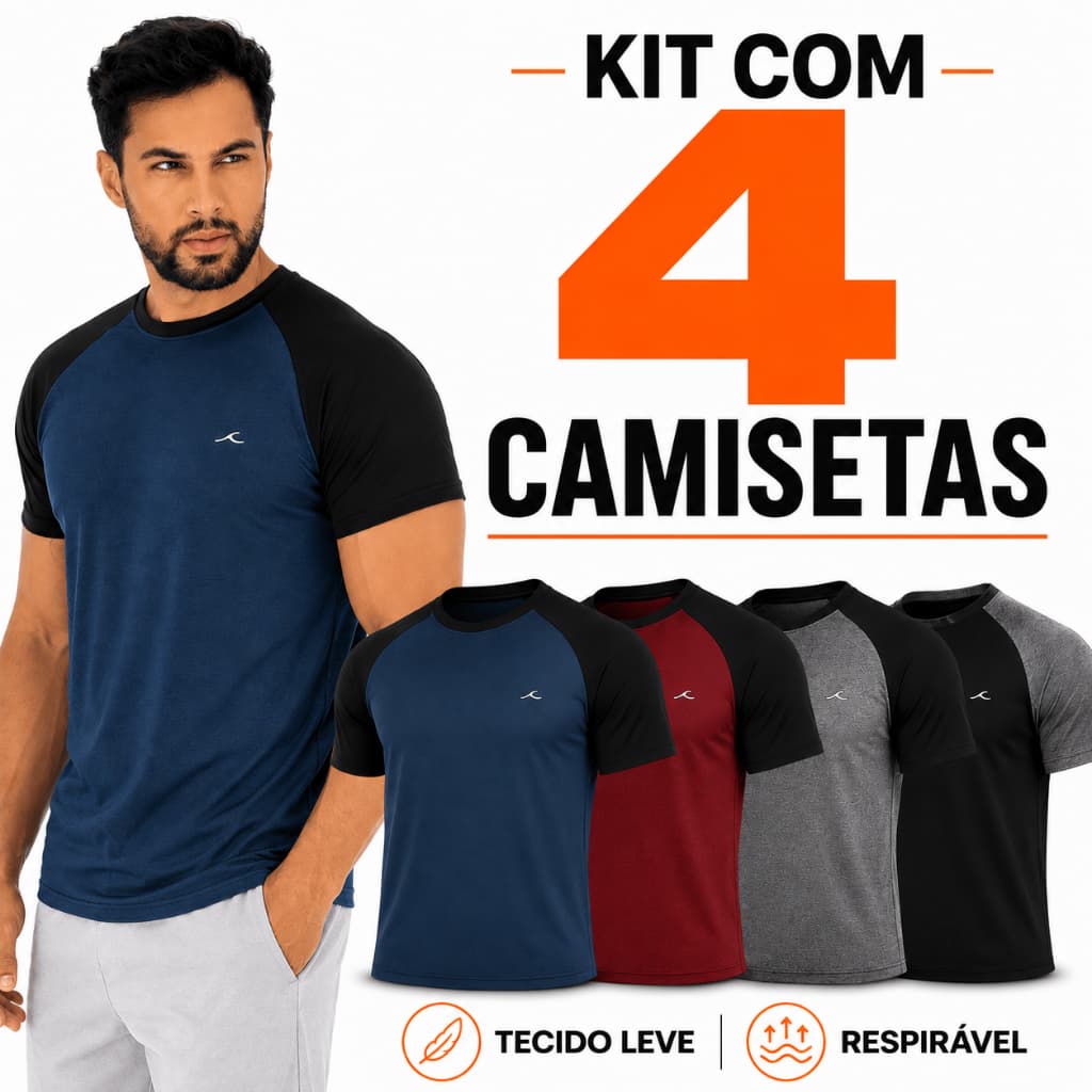 Kit 4 Camisetas Masculinas Dry Fit Premium Malha Fria Camisa Básica Lisa Academia Esporte Treino