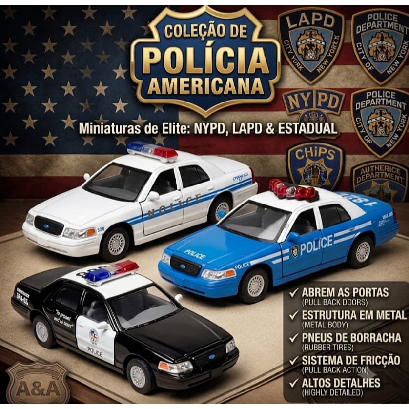 Carro policia miniatura Interceptador policial Ford Crown Victoria abre as portas original