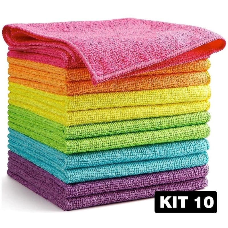 Kit 10 Flanelas de Microfibra Multiuso | Pano para Limpeza Automotiva, Vidros, Móveis e Cozinha
