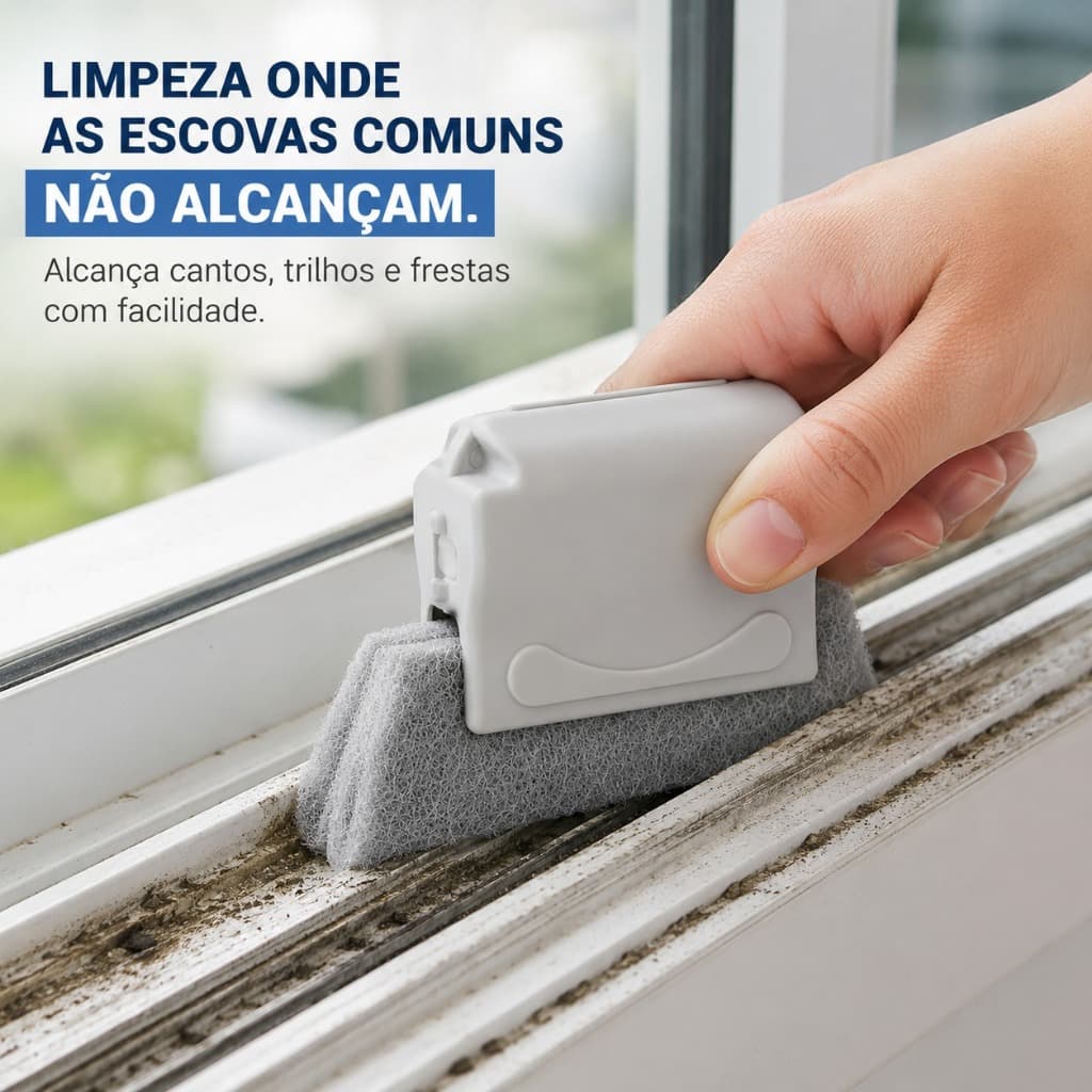 Escova Limpeza Trilho Janela Porta Box Microfibra Multiuso Limpa Cantos Frestas Persianas Cabo Ergonômico Reutilizável