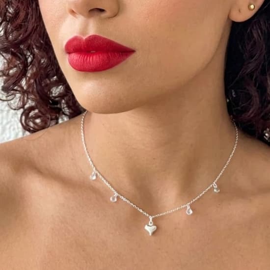 Choker em Cristais com Coração – Banhada a Prata 925