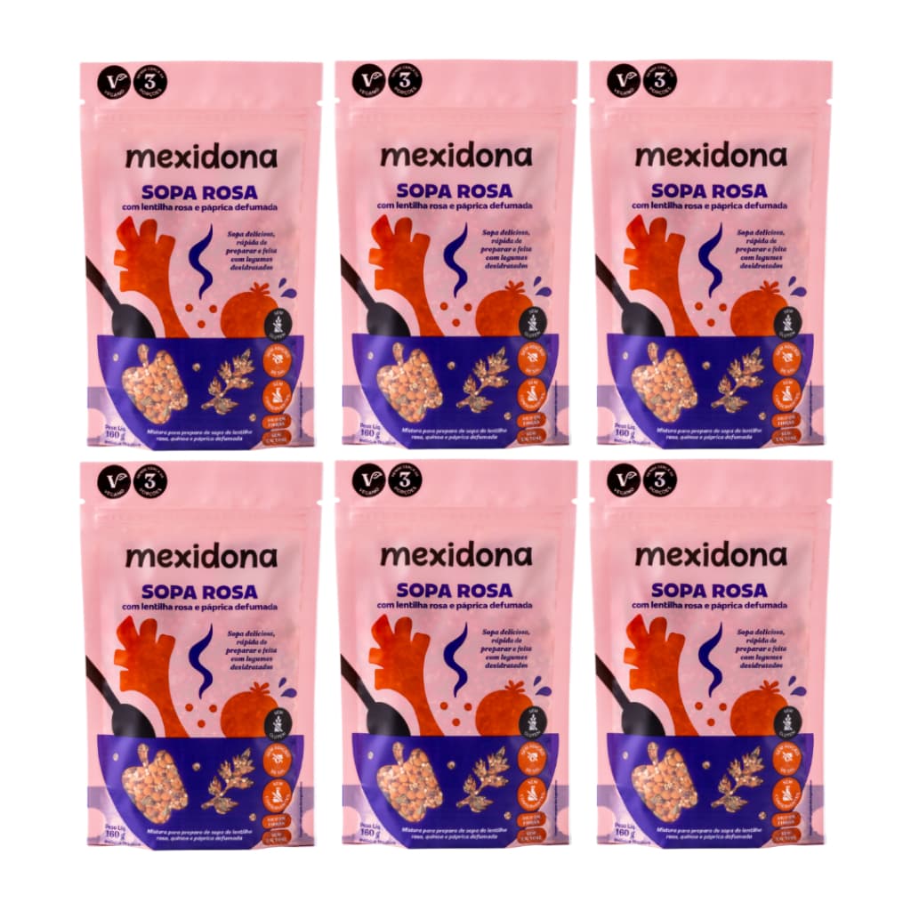 Mexidona Kit 6 Sopas Rosa 180gr.  Refeição Nutritiva, Cremosa, Saudável, Fit e Natural Fácil Preparo