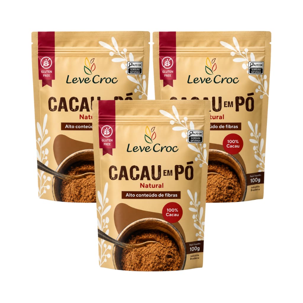 Kit com 3 Pouchs de Cacau em Pó de 100g cada - Leve Croc