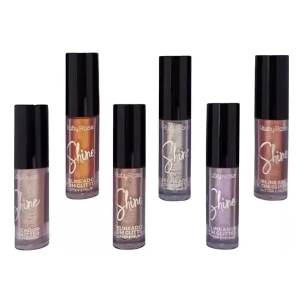 Kit 6 Delineadores Líquidos Glitter Shine Ruby Rose Coloridos Metálico Longa Duração