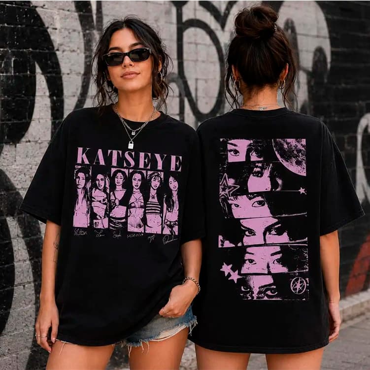 Camiseta Basica e OVERSIZED Katseye Eyes Beautiful Chaos Gabriela Gnarly Friends World Tour Unissex