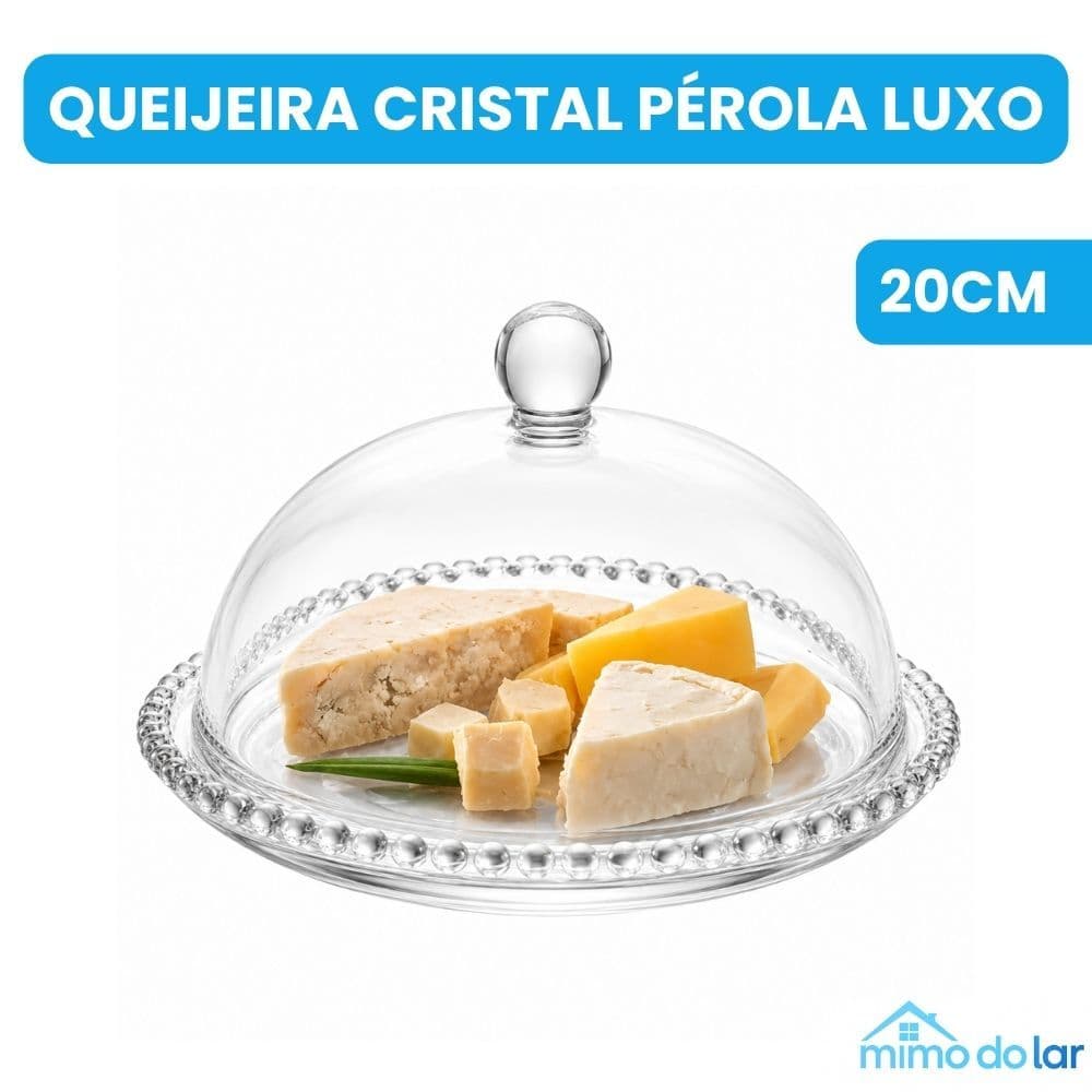 Queijeira Luxo Cristal Transparente Pérola Alta Qualidade 20cm Wolff Mesa Posta