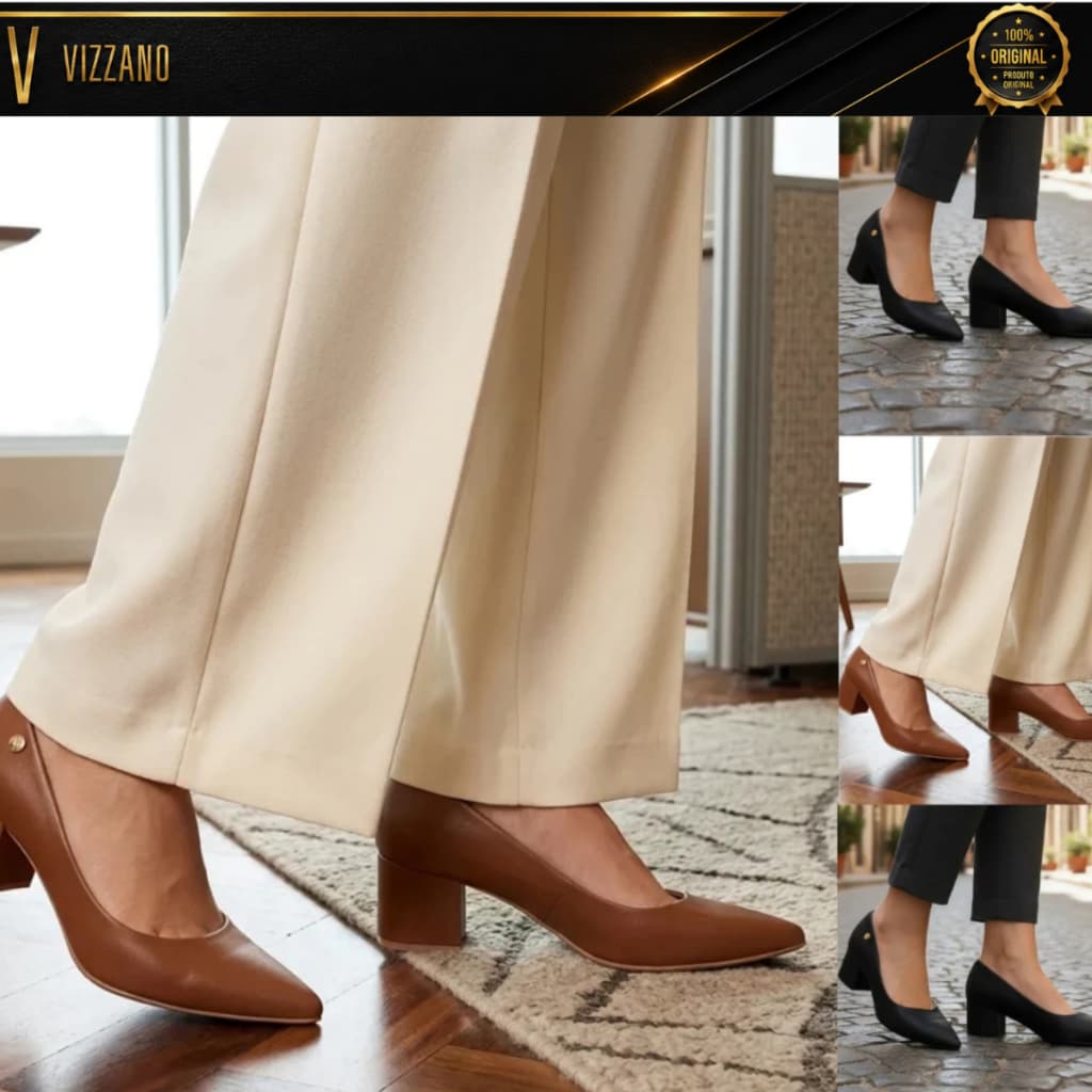 Sapato Scarpin Feminino Vizzano Salto Baixo Quadrado Bloco Grosso Bico Fino Casual Moderno Original 1220315