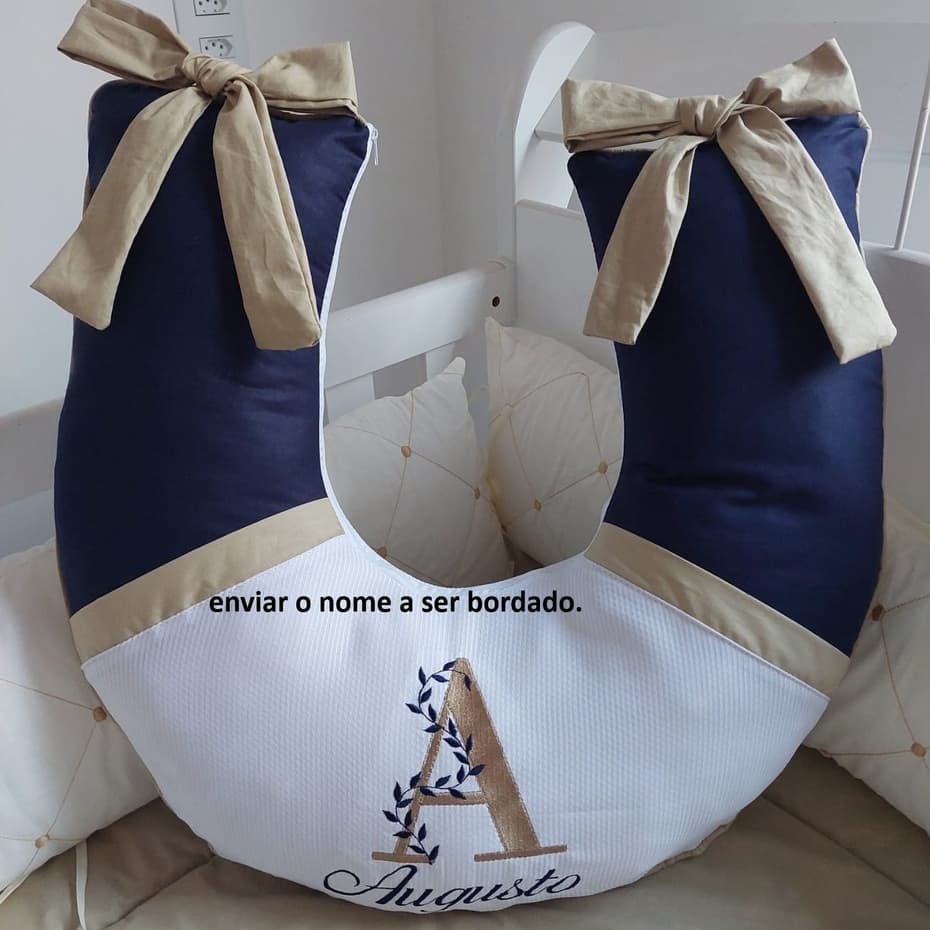 ALMOFADA PARA AMAMENTAÇÃO PERSONALIZADA COM O NOME DO SEU BEBÊ -PALHA  COM MARINHO  E  DETALHE  BEGE