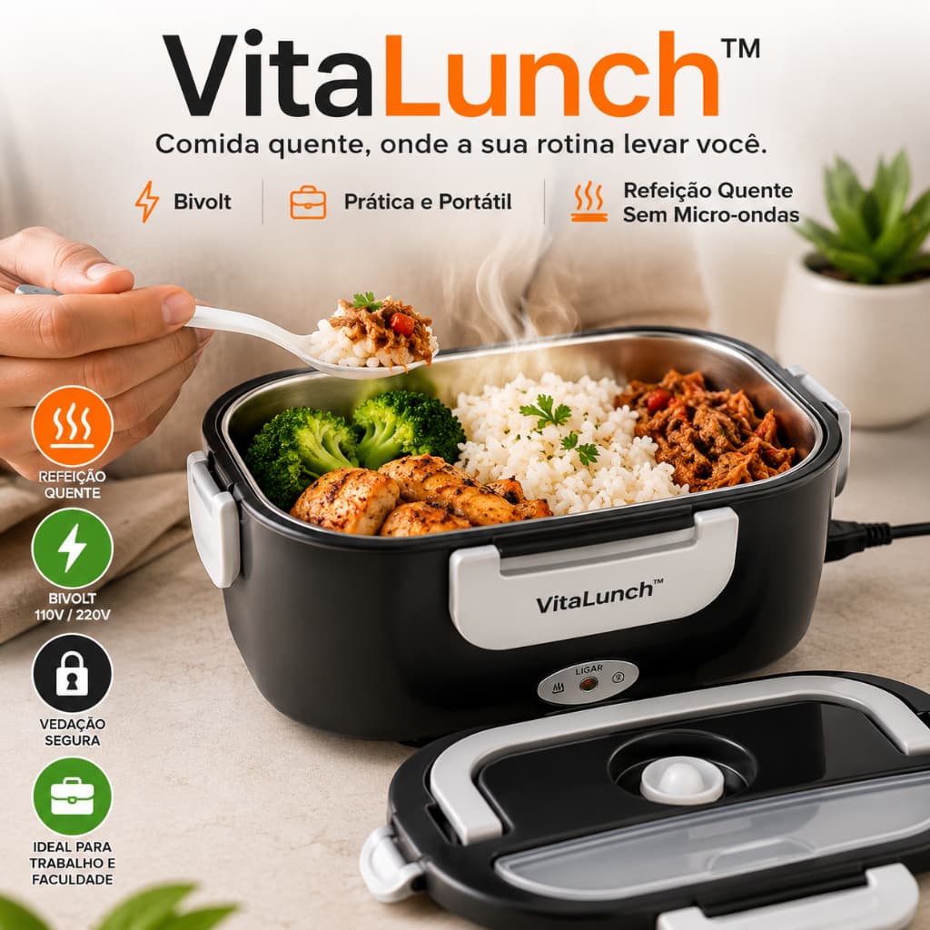Marmiteira Elétrica Bivolt Portátil Lunch Box 1,5L Aquecedor de Alimentos Térmica