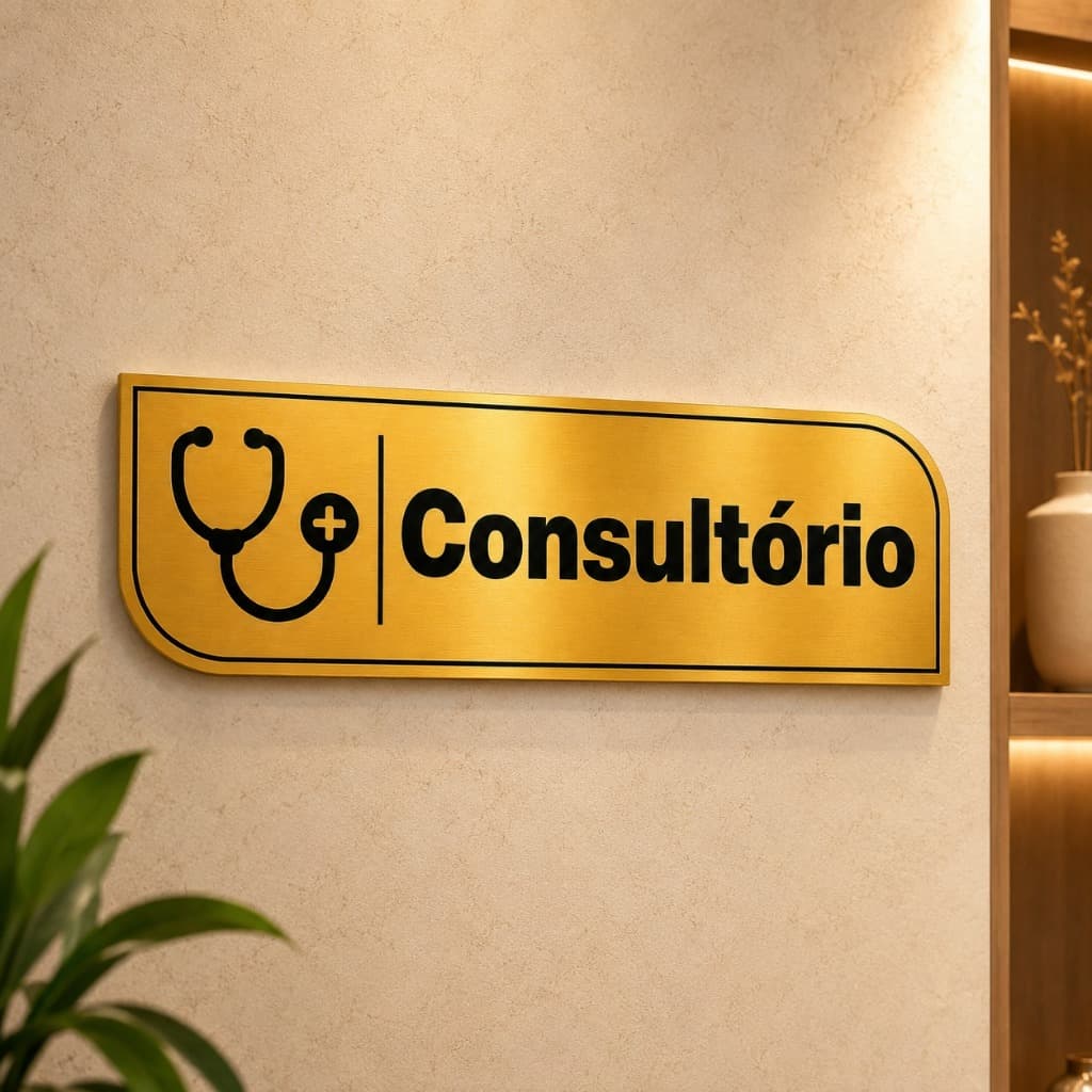 Placa Consultório em Acrílico 30x10cm Dourada Prata ou Rose