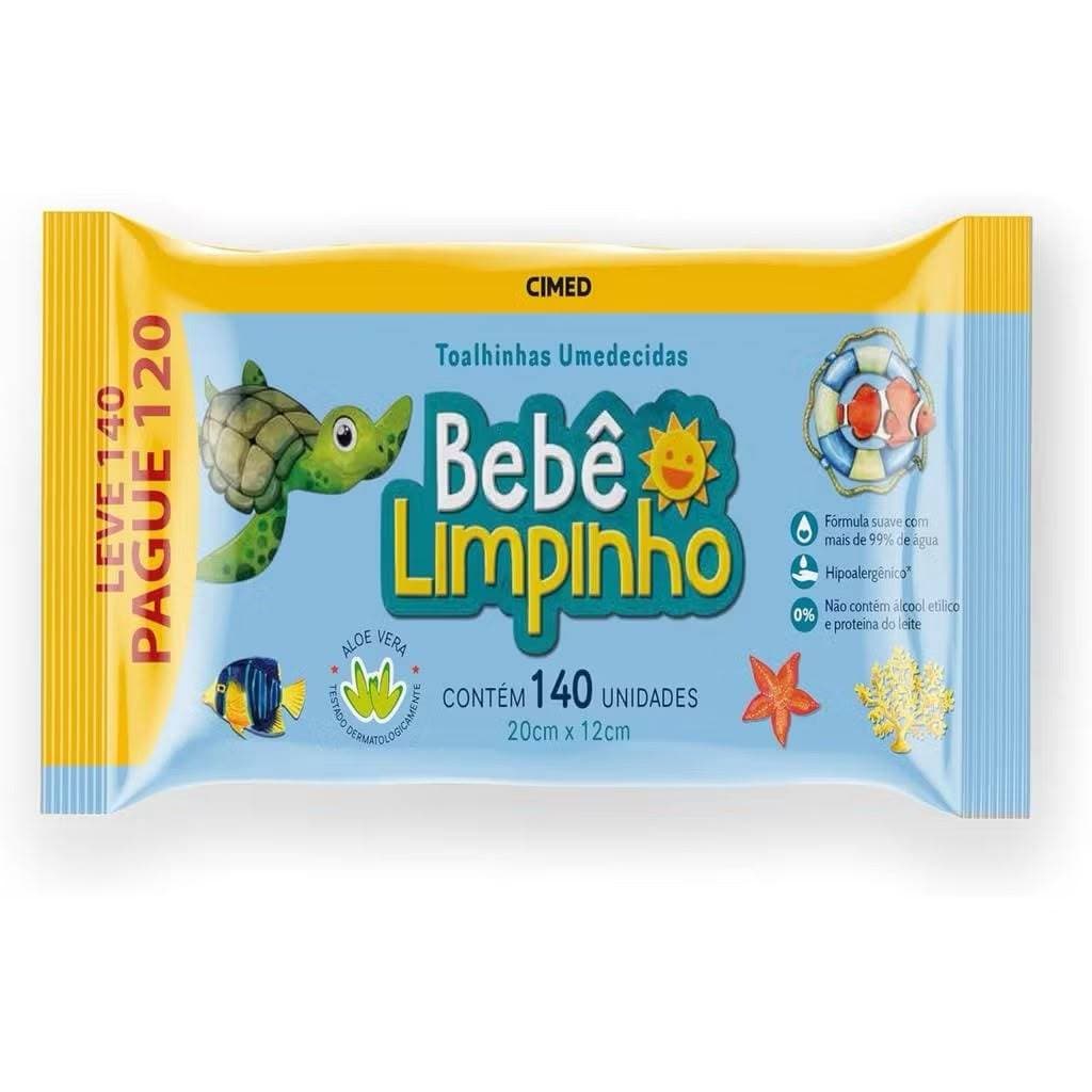Lenço Toalha Umedecida Bebê Limpinho 140 Unidades