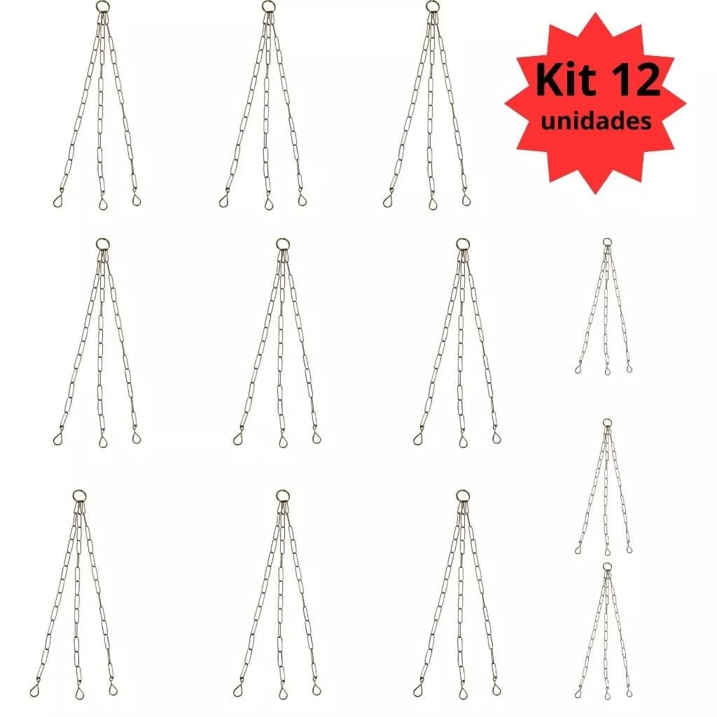 Kit 12 Correntes Tripla 44cm Aço dourada P/ Vasos Suspensos Plantas Xaxim