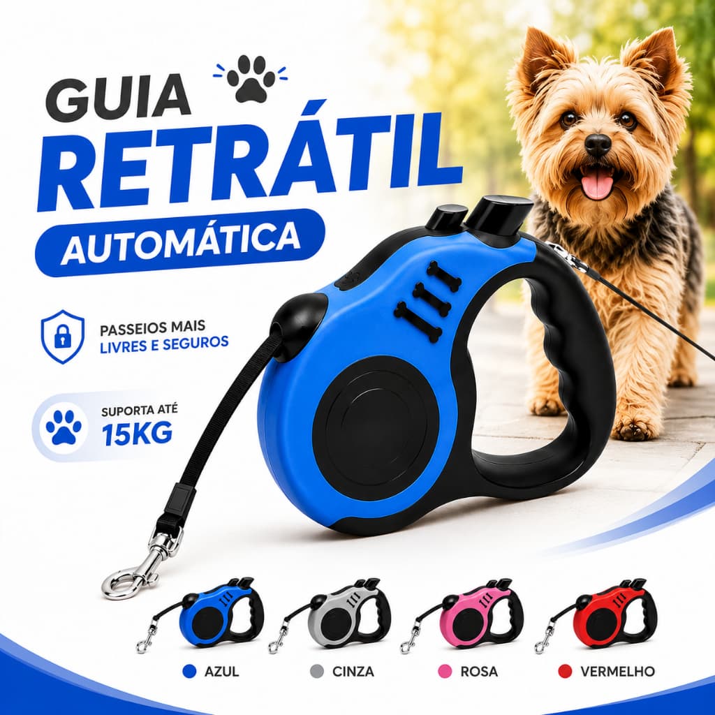 Guia Retrátil Premium Para Cachorro e Gato Coleira Pet 5 Metros Até 15 Kg ENVIO IMEDIATO