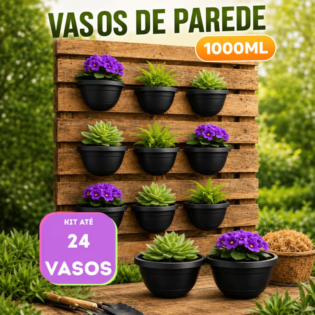 Kit 40 Vasos de Parede Meia Lua de Plastico Preto Marrom Colorido Plantas Decoração Horta Vertical