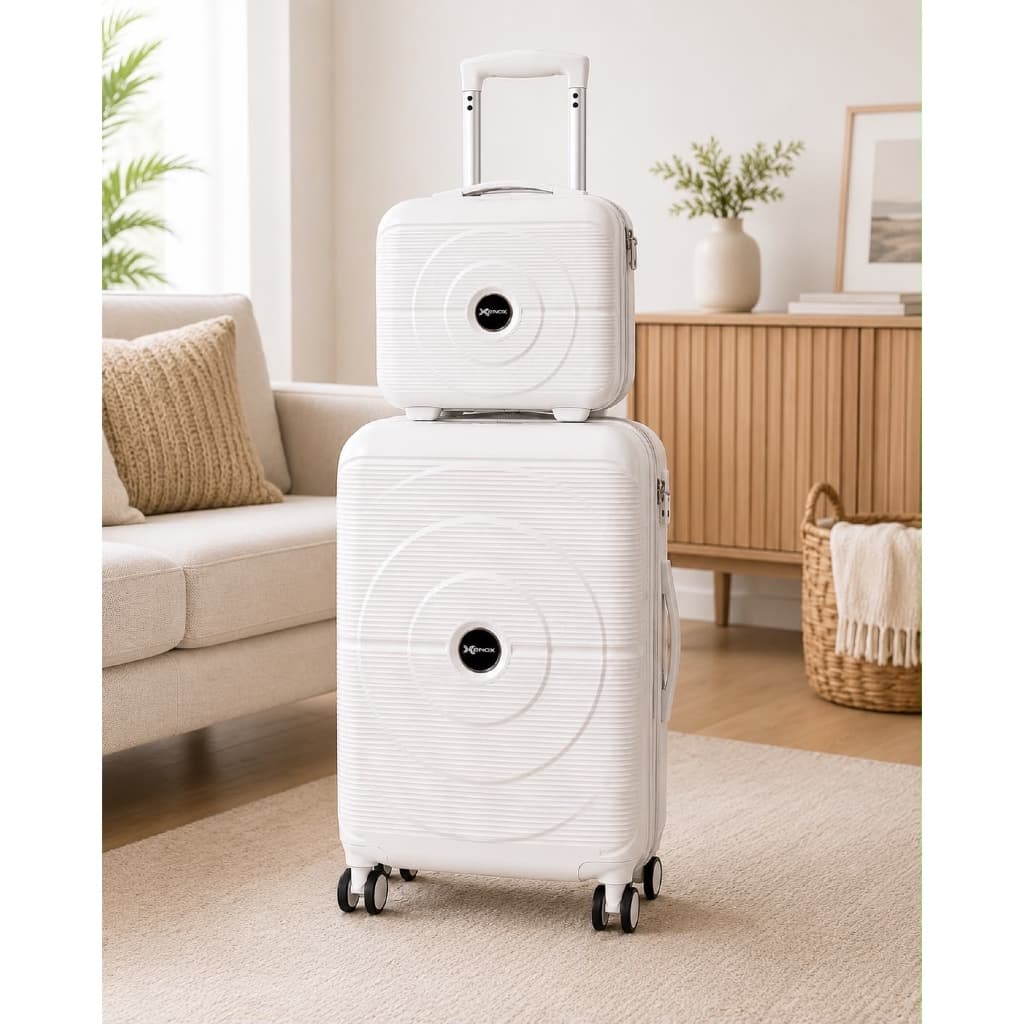 Kit Mala de Viagem 20’’ + Maleta 12’’ Branca Rodas 360° Cadeado TSA Mala de Bordo