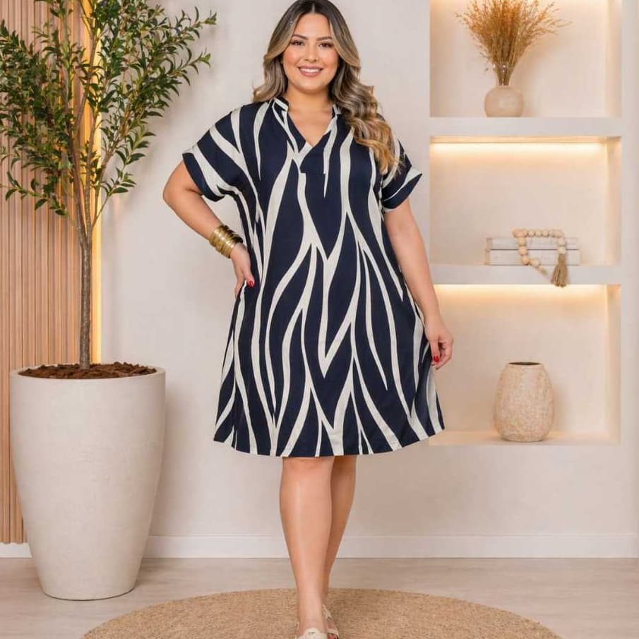 Vestido chemise Plus Size Viscolinho Estampado  /  Leve e Confortável Elegante  GG ao G2