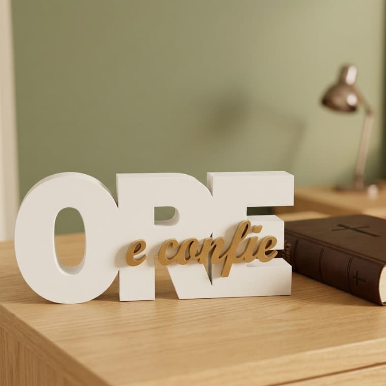 Letreiro Decorativo Ore e Confie para Mesa de Escritório Sala Quarto e Ambientes Espirituais