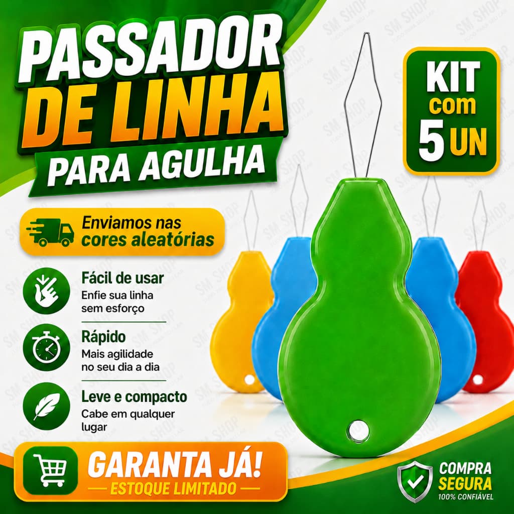Passador de Linha Enfiador de Agulha para Costura à Mão e Máquina Fácil Rápido e Prático – Cores Sortidas