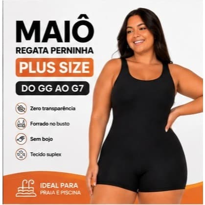 Maiô Plus Size Feminino Macaquinho de Natação e Hidroginástica sem Touca Curto em Suplex do GG ao G7