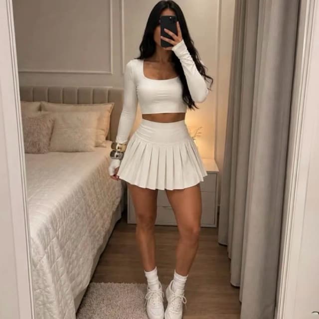 short saia Feminino Academia cintura alta plissada estilo rodada fitness saia tendência Casul primavera 2026 Moda
