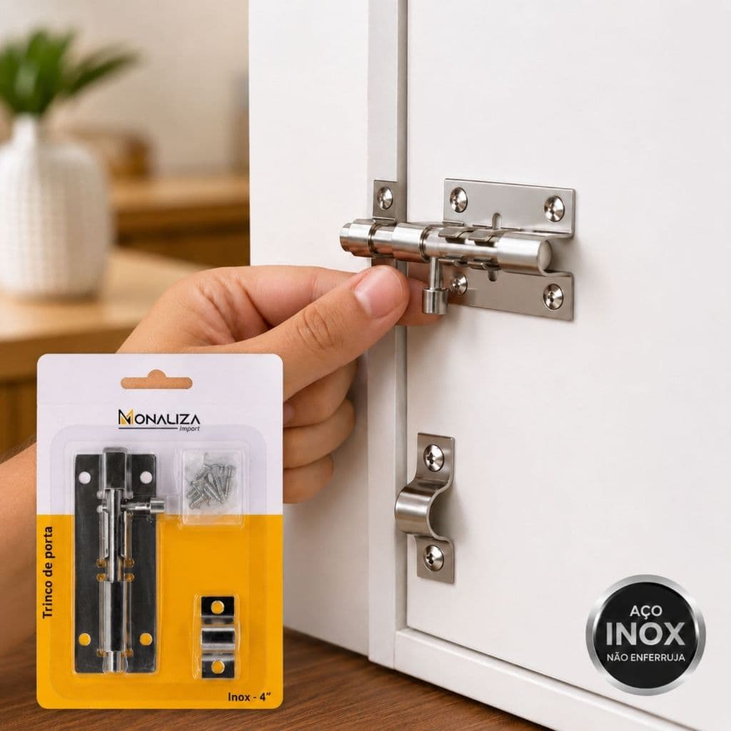 Trinco de Porta Ferrolho Aço Inox Tamanho 3 Polegadas